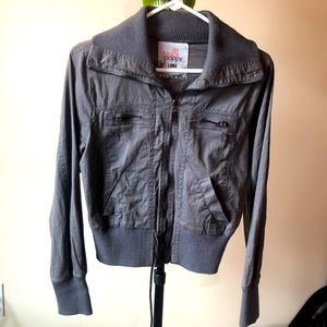 Grey “Black Poppy” cropped bomber jacket